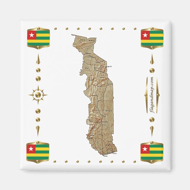 Íman Togo Map + Flagres Magnet (Frente)