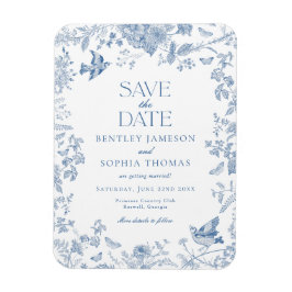Íman Toile De Jouy Azul Floral Francês Salve a Data