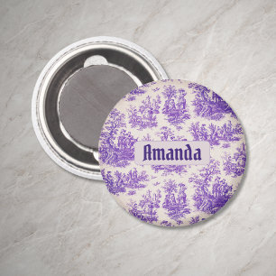 Íman Toile de Jouy floral roxo vintage monograma