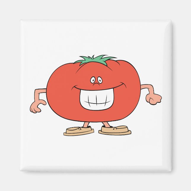 Íman tomate de desenho animado feliz e bobo (Frente)