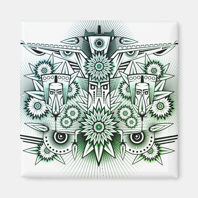 Íman Tonalidade Verde de Design Tribal (Frente)