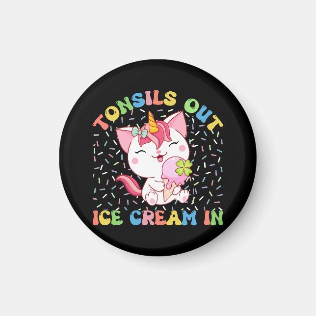 Íman Tonsils Out, Sorvete In | Unicorn Cat (Frente)