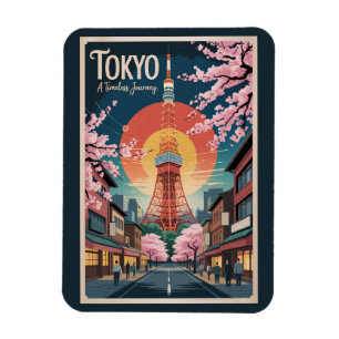 Íman Tóquio Japão Ilustração Viagem Arte Vintage