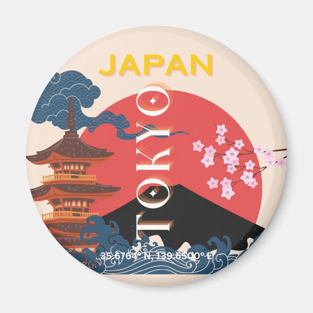 Íman Tóquio Japão Viagem Art, Retro-Viagem Art (Frente)