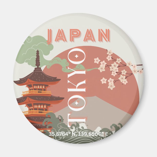 Íman Tóquio Japão Viagem Art, Retro-Viagem Art (Frente)