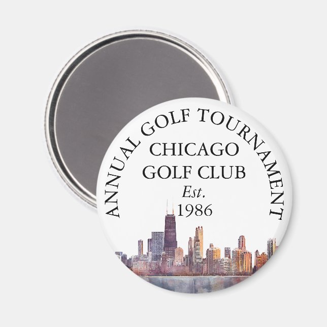 Íman Torneio do Clube de Golfe Chicago Skyline Personal (Front/Back)