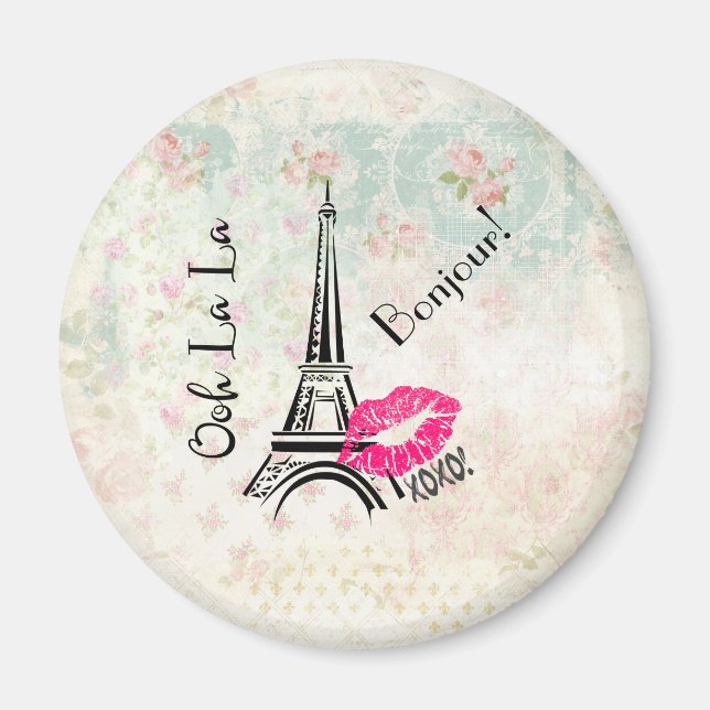 Íman Torre Eiffel de La Paris em Padrão Vintage (Frente)