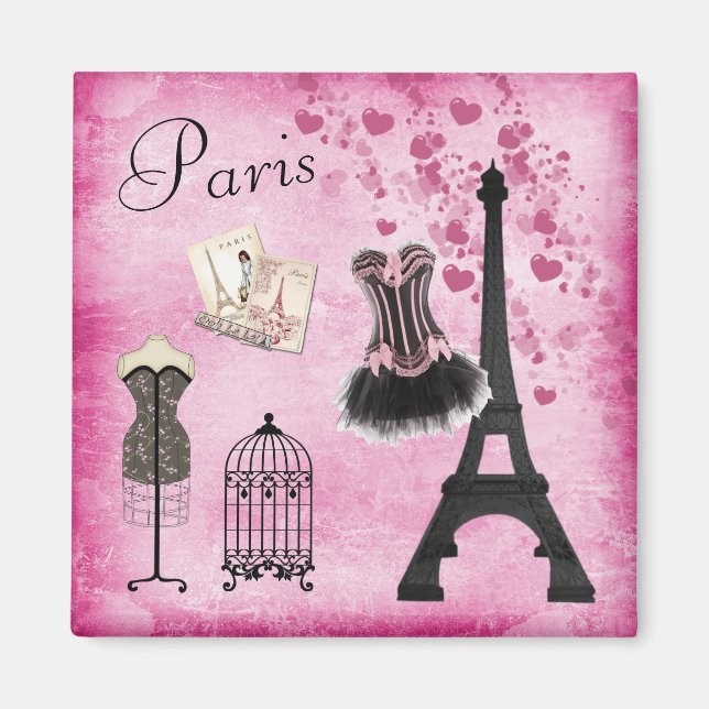 Íman Torre Eiffel de Moda de Paris Rosa Chic (Frente)