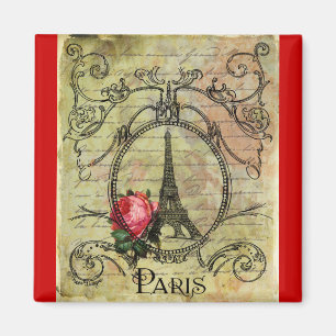 Íman Torre Eiffel de Paris e Rosa vermelha Steampunk