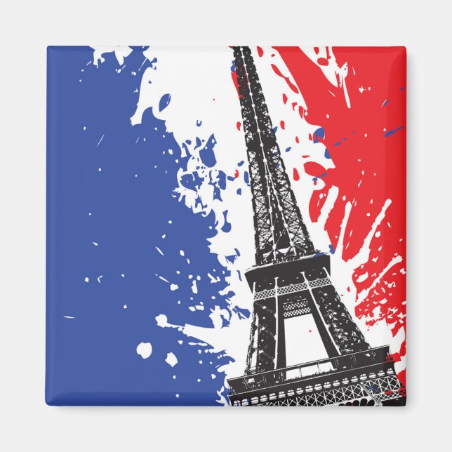 Íman Torre Eiffel | Paris, França | Bandeira de Grunge (Frente)