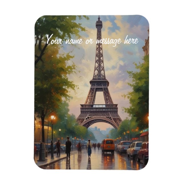 Íman Torre Eiffel Paris Viagem Arte Retro Nome (Vertical)
