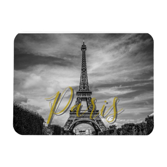 Íman Torre Eiffel Preto e Branco Paris França (Horizontal)