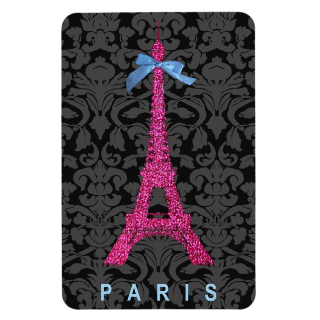 Íman Torre Eiffel rosa quente com brilho sujo (Vertical)