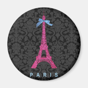 Íman Torre Eiffel rosa quente com brilho sujo