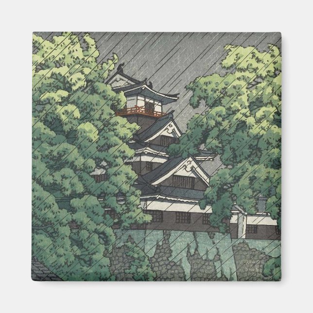 Íman Torre Udo, Castelo Kumamoto em chuva Kawase Hasui (Frente)