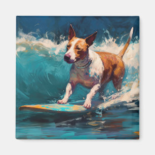 Íman Touro Terrier Beach Surfing Painting