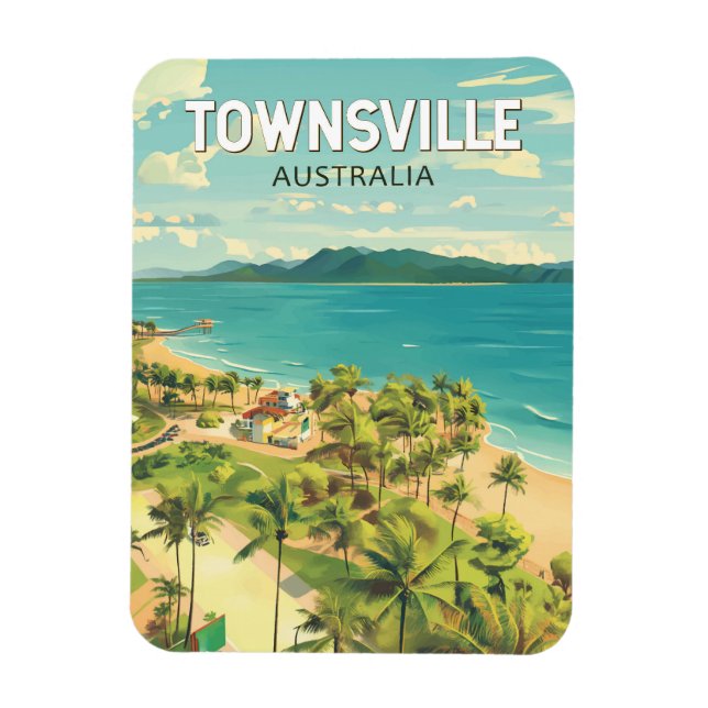 Íman Townsville Austrália - Viagem Art Vintage (Vertical)