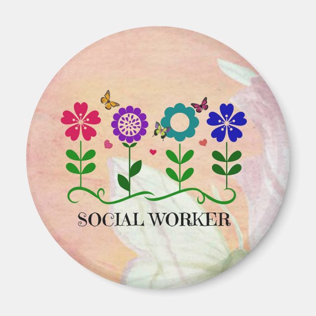 Íman Trabalhador Social, Design Pastel Springtime, (Frente)