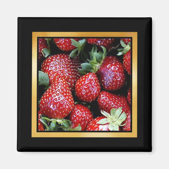 Íman Trabalho de arte de padrão de morango ou ímã fotog (Frente)
