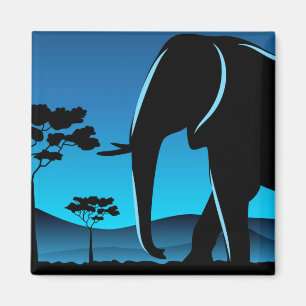 Íman Trabalho de arte de Silhuette de Elefante Azul