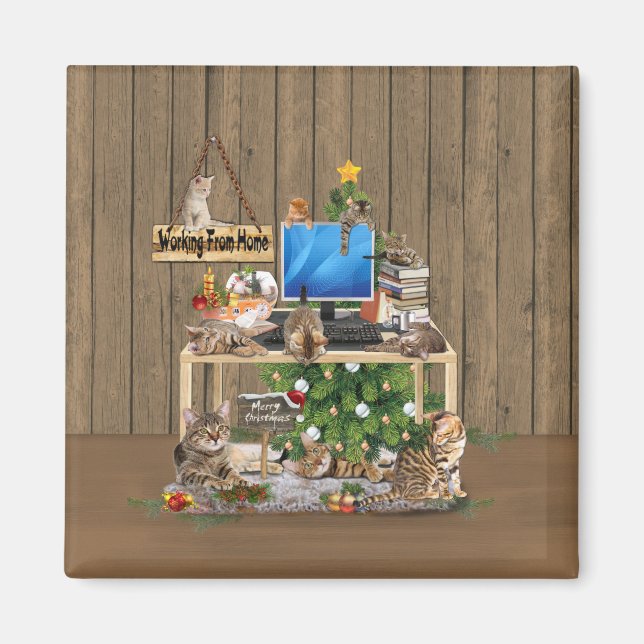 Íman Trabalho de Natal de casa com meus gatos (Frente)