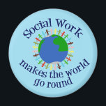 Íman Trabalho social inspirador citar mundo azul<br><div class="desc">Um magnata escritório social que lê Trabalho Social faz o mundo girar. Solicite este presente personalizado legal para sua equipe de serviços sociais ou assistente social favorito.</div>