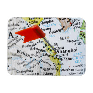 Íman Trace o pino colocado em Shanghai, China no mapa,