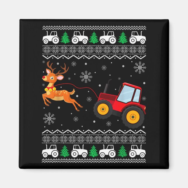 Íman Tractor Ugly Christmas Tree Holiday Funny Xmas Boy (Frente)