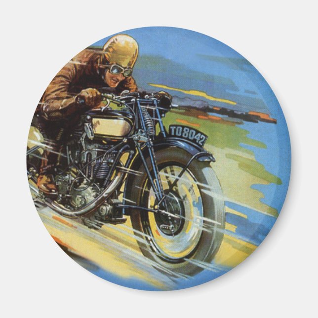 Íman Transporte de viagens vintage, motocicleta em corr (Frente)