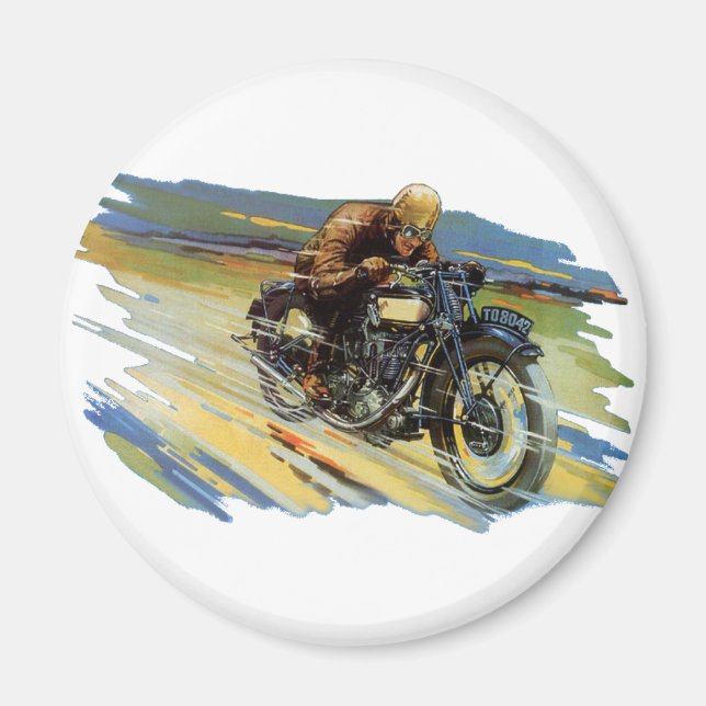 Íman Transporte de viagens vintage, motocicleta em corr (Frente)