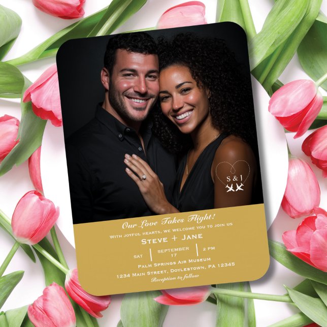 Íman Travel Wedding Gold Elegant Custom Photo (Criador carregado)