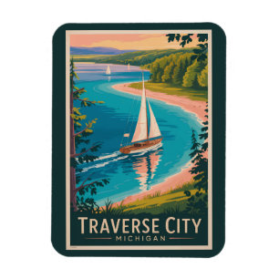 Íman Traverse City Michigan Illustration Viagem Art