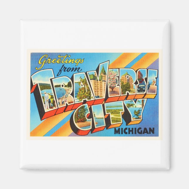 Íman Traverse City Michigan MI Viagens vintage Souvenir (Frente)