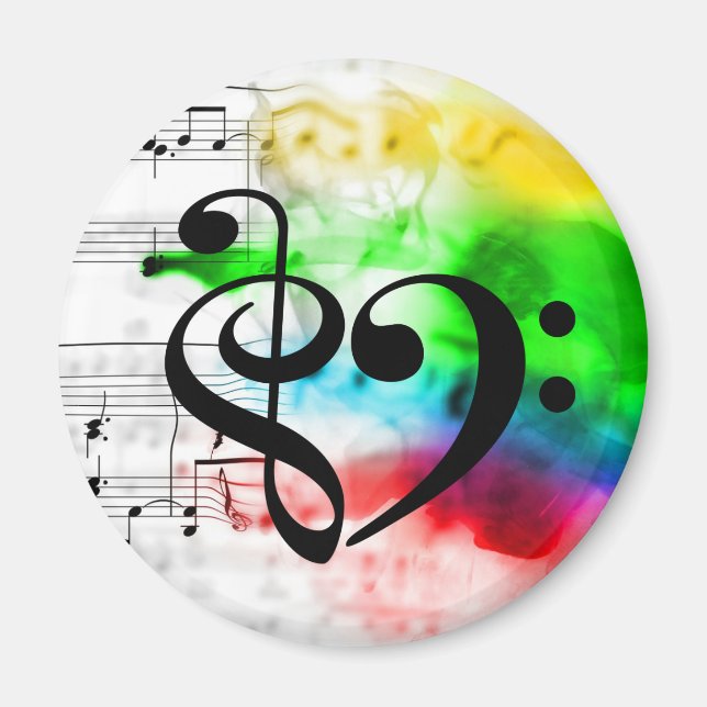 Íman Treble Clef Bass Clef Clef Heart Watercolor Sheet  (Frente)