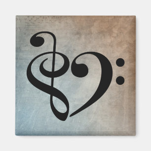 Íman Treble Clef Bass Clef Heart Vintage Sheet Music
