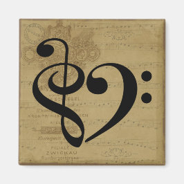 Íman Treble Clef Bass Clef Heart Vintage Sheet Music