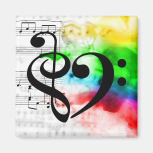 Íman Treble Clef Bass Clef Heart Vintage Sheet Music