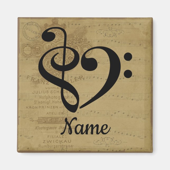 Íman Treble Clef Bass Clef Music Heart Personalizado (Frente)