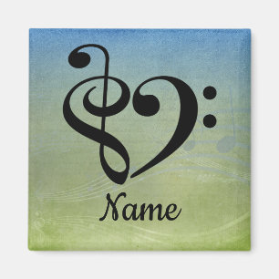 Íman Treble Clef Bass Clef Music Heart Personalizado