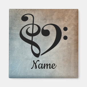 Íman Treble Clef Bass Clef Music Heart Personalizado