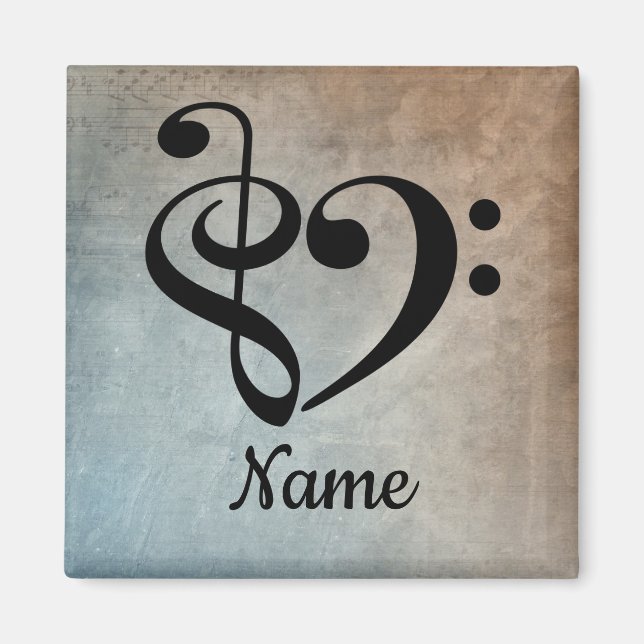Íman Treble Clef Bass Clef Music Heart Personalizado (Frente)