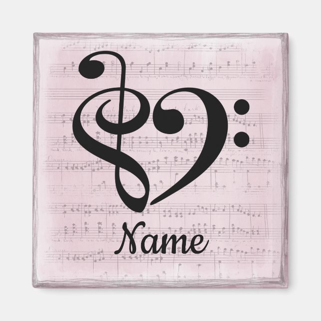 Íman Treble Clef Bass Clef Music Heart Personalizado (Frente)
