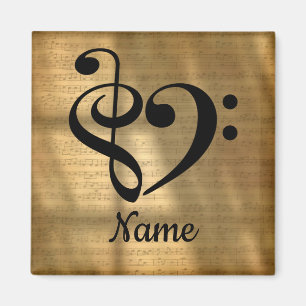 Íman Treble Clef Bass Clef Music Heart Personalizado