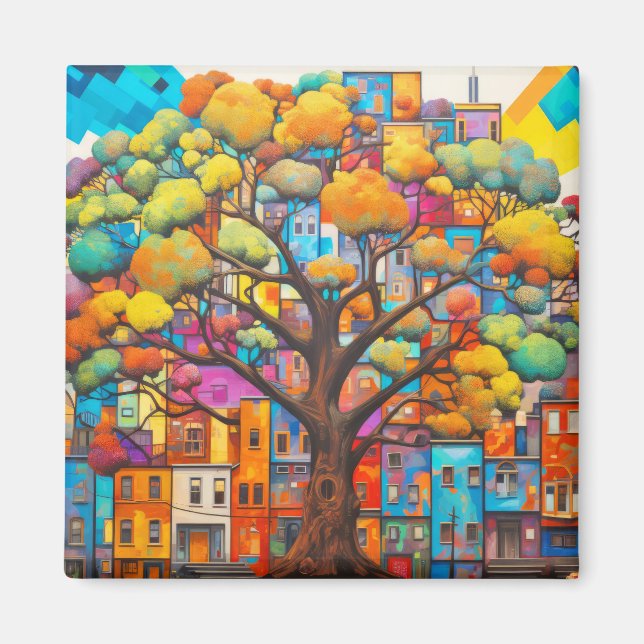Íman Tree Civilization Concept Colorful Paint Abstrato (Frente)