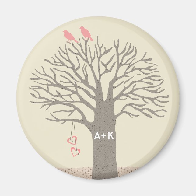 Íman Tree Love Birds Love Inicials Custom Magnet (Frente)