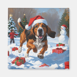 Íman Treeing Walker Coonhound Neve com Chapéu de Natal