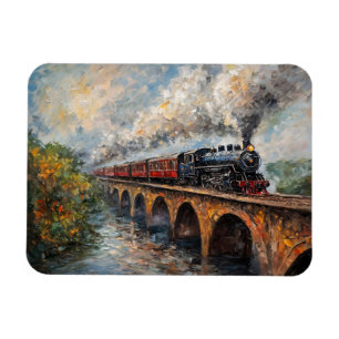 Íman Trem a Vapor sobre uma Ponte - Pintura a Óleo