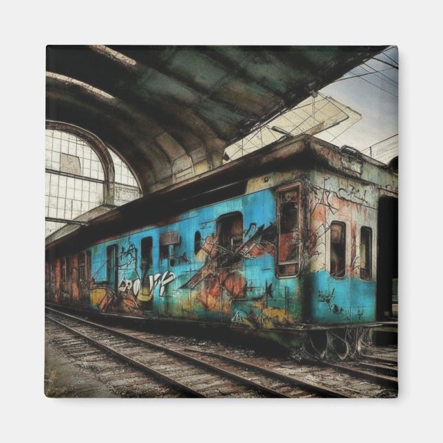 Íman Trem Abandonado com Arte Urbana de Grafite (Frente)