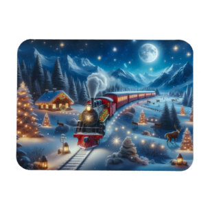 Íman Trem de Natal Mágico Cena de Inverno Nevado