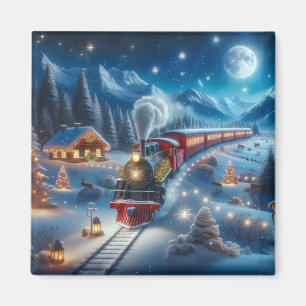 Íman Trem de Natal Mágico com Paisagem Invernal Nevada